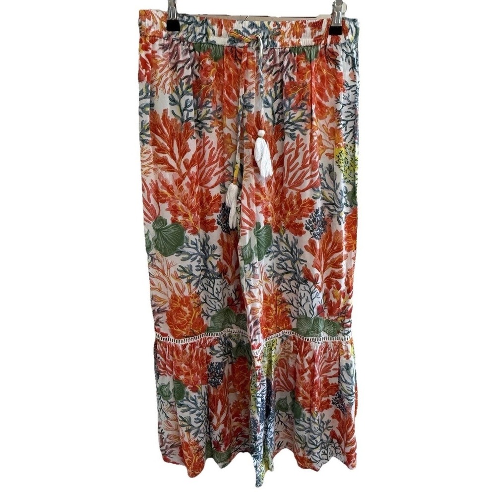 Cropped Wide Leg Pants Womens M Tropical Resort Capri Beach Vacation Coverup